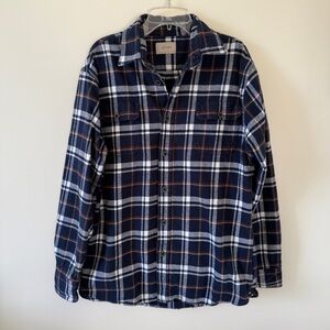 Jachs Dark Navy Blue Brown Plaid Button-Up Shirt Top